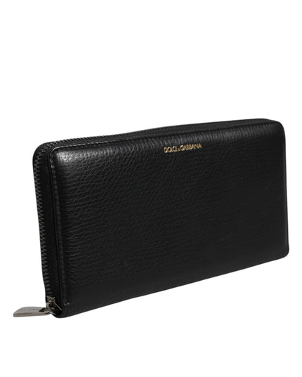 Dolce & Gabbana Black Calfskin Leather Logo Zip Around Continental Wallet