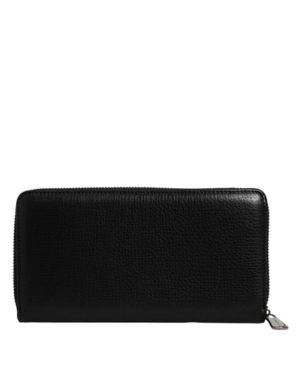 Dolce & Gabbana Black Calfskin Leather Logo Zip Around Continental Wallet