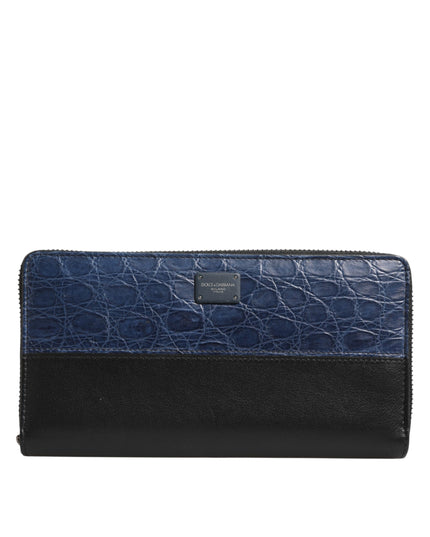 Dolce & Gabbana Black Blue Exotic Leather Men Continental Clutch Wallet