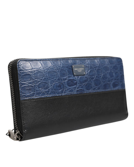 Dolce & Gabbana Black Blue Exotic Leather Men Continental Clutch Wallet