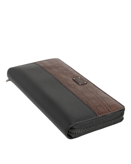 Dolce & Gabbana Black Brown Exotic Leather Men Continental Clutch Wallet