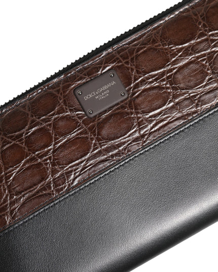 Dolce & Gabbana Black Brown Exotic Leather Men Continental Clutch Wallet