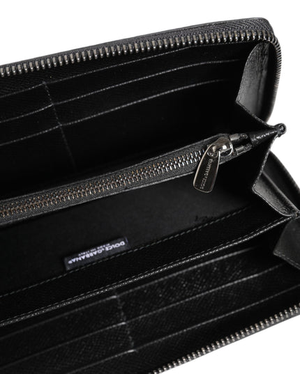 Dolce & Gabbana Black Gray Leopard Leather Zip Around Continental Wallet
