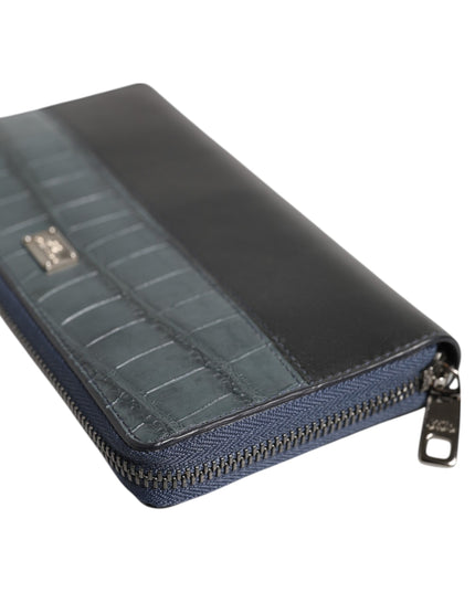 Dolce & Gabbana Black Blue Exotic Leather Men Continental Clutch Wallet