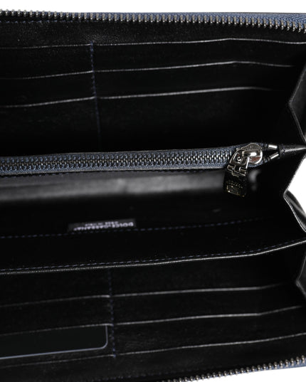 Dolce & Gabbana Black Blue Exotic Leather Men Continental Clutch Wallet