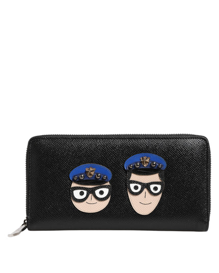 Dolce & Gabbana Black Leather #DGFAMILY Zipper Continental Mens Wallet