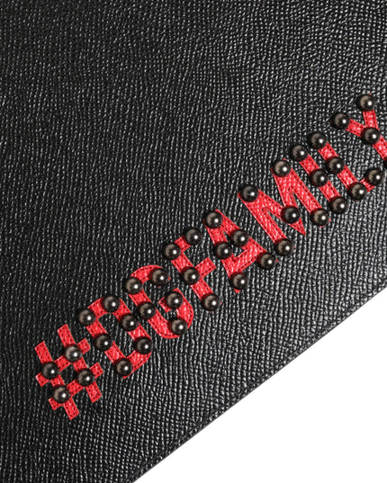 Dolce & Gabbana Black Leather #DGFAMILY Embellished Men Clutch Pouch Bag