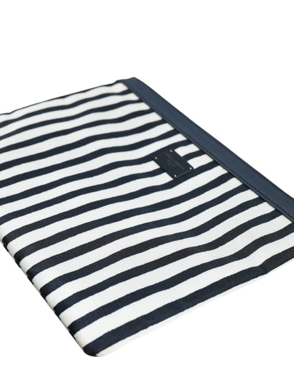 Dolce & Gabbana Black White Striped Logo Plaque Clutch Pouch Bag