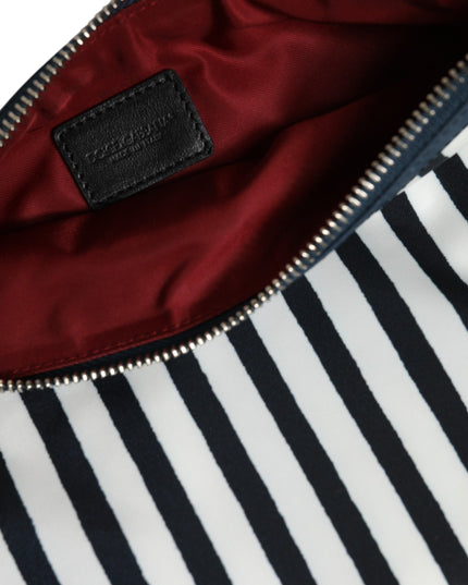 Dolce & Gabbana Black White Striped Logo Plaque Clutch Pouch Bag