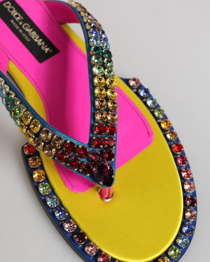 Dolce & Gabbana Multicolor Rhinestone Flip Flop Flat Sandals Shoes