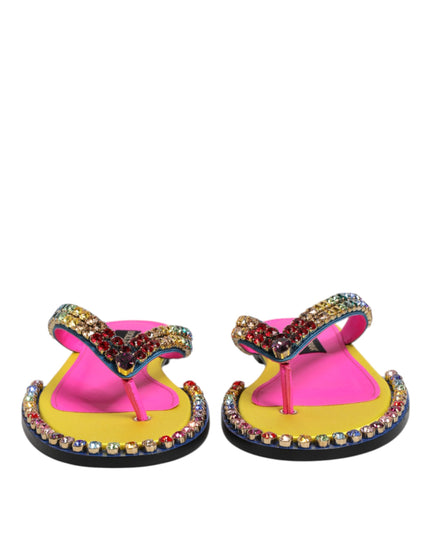 Dolce & Gabbana Multicolor Rhinestone Flip Flop Flat Sandals Shoes