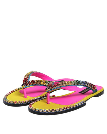Dolce & Gabbana Multicolor Rhinestone Flip Flop Flat Sandals Shoes