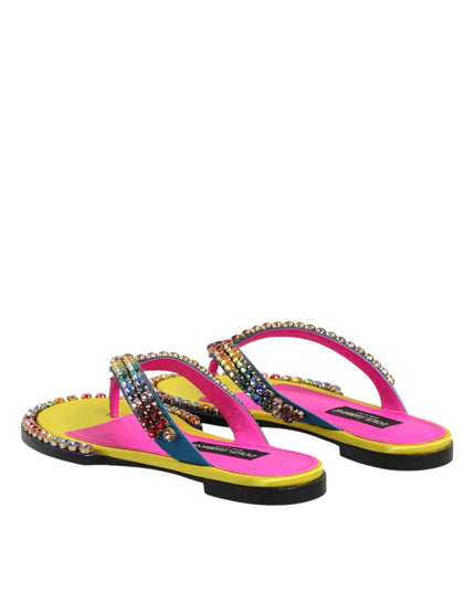 Dolce & Gabbana Multicolor Rhinestone Flip Flop Flat Sandals Shoes