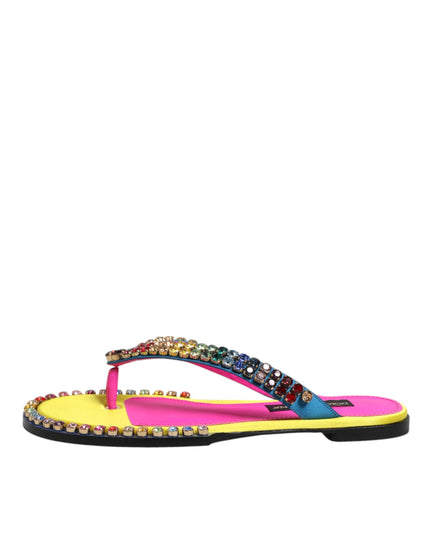 Dolce & Gabbana Multicolor Rhinestone Flip Flop Flat Sandals Shoes
