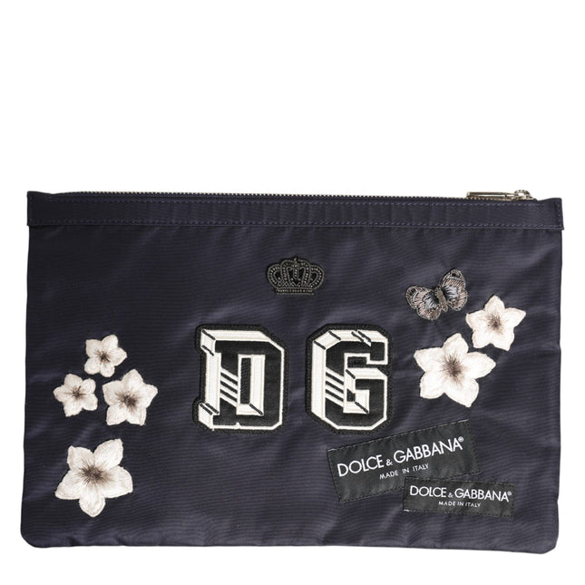 Dolce & Gabbana Blue DG Logo Patch Embellished Pouch Clutch Men Borse Bag