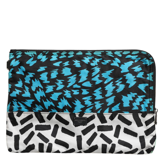 Dolce & Gabbana Multicolor Printed Nylon Logo Plaque Men Clutch Pouch Bag