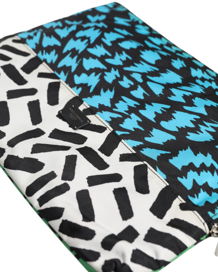 Dolce & Gabbana Multicolor Printed Nylon Logo Plaque Men Clutch Pouch Bag