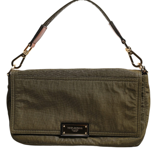 Dolce & Gabbana Dark Green Nylon Logo Plaque Shoulder Strap Borse Bag