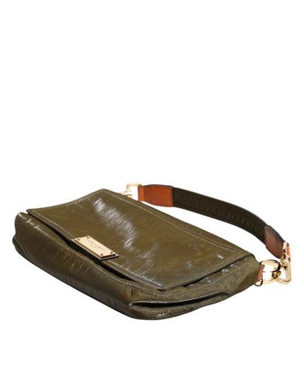 Dolce & Gabbana Dark Green Nylon Logo Plaque Shoulder Strap Borse Bag