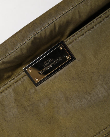Dolce & Gabbana Dark Green Nylon Logo Plaque Shoulder Strap Borse Bag