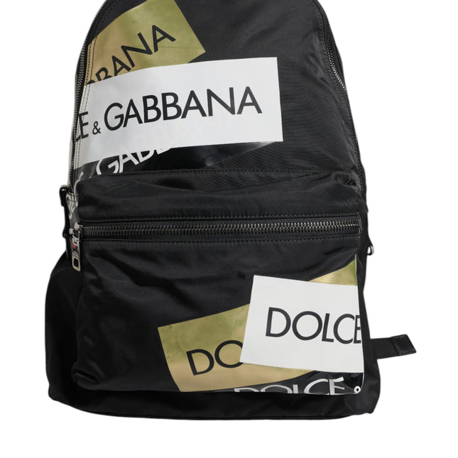 Dolce & Gabbana Black Logo Tape Polyamide School Travel Backpack Men Bag