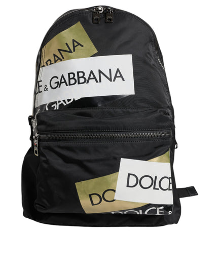 Dolce & Gabbana Black Logo Tape Polyamide School Travel Backpack Men Bag