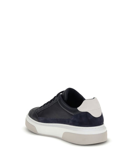 Ferragamo Blue Calf Leather Bos Taurus Low Top Sneakers