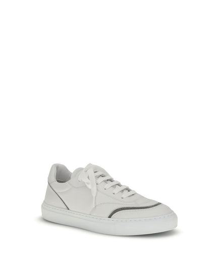 Brunello Cucinelli White Calf Leather Bos Taurus Low Top Sneakers