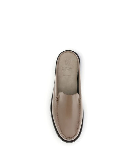 Brunello Cucinelli Beige Calf Leather Bos Taurus Mules