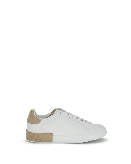 Dolce & Gabbana White Calf Leather Bos Taurus Low Top Sneakers