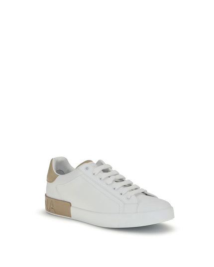 Dolce & Gabbana White Calf Leather Bos Taurus Low Top Sneakers