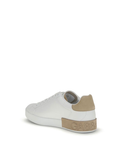 Dolce & Gabbana White Calf Leather Bos Taurus Low Top Sneakers