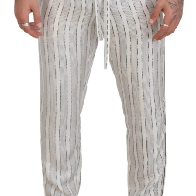 Dolce & Gabbana White Stripes Silk Lounge Trouser Pants