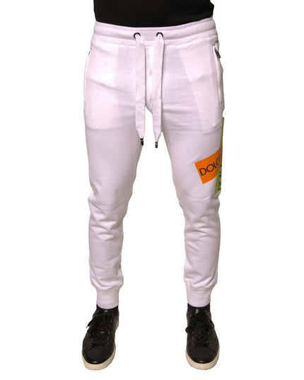 Dolce & Gabbana White Logo Tape Jogger Cotton Sweatpant Pants