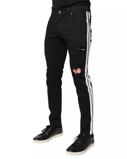 Dolce & Gabbana Black Tattered White Lining Skinny Denim Jeans