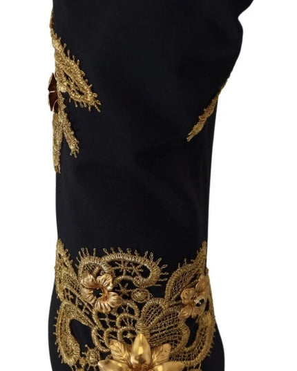 Dolce & Gabbana Black Gold Embroidery Crystal Boots Shoes
