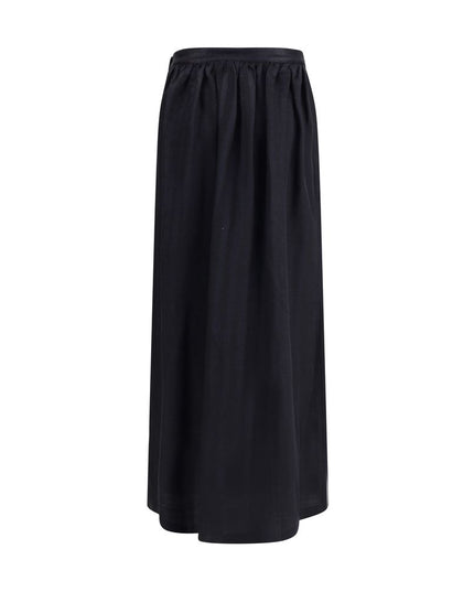 Kristina Ti Black Fleece Wool Long Skirt