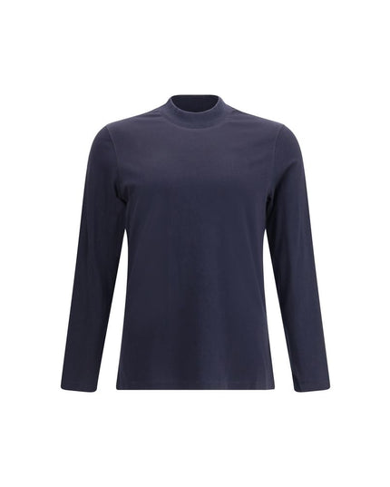 Brunello Cucinelli Blue Cotton Long Sleeve T-Shirt