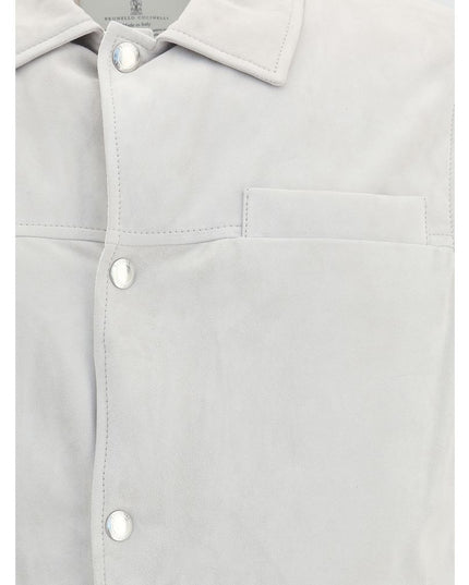 Brunello Cucinelli Gray Leather Jacket