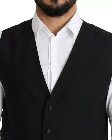 Dolce & Gabbana Black Wool Men Formal Waistcoat Vest