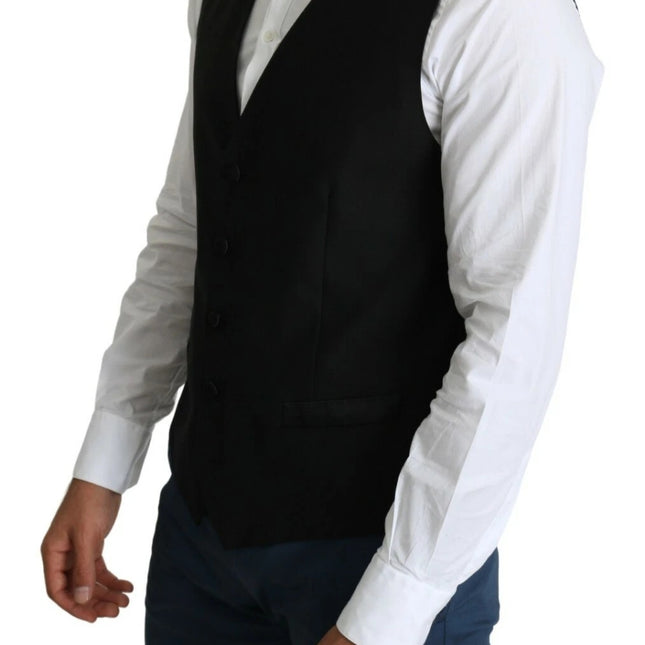 Dolce & Gabbana Black Wool Men Formal Waistcoat Vest