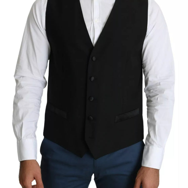Dolce & Gabbana Black Wool Men Formal Waistcoat Vest