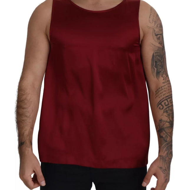 Dolce & Gabbana Red Round Neck Sleeveless Silk T-shirt