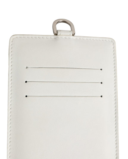 Dolce & Gabbana White Calf Leather Lanyard Logo Card Holder Men Wallet