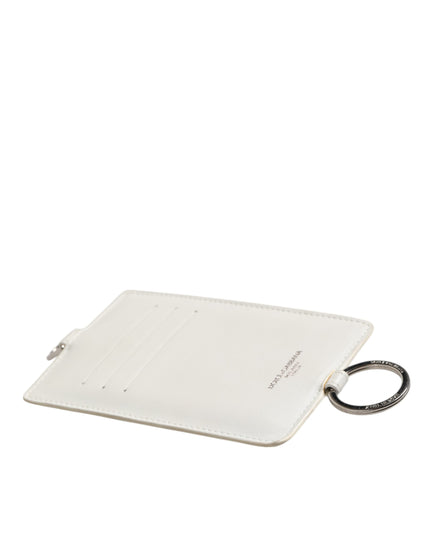 Dolce & Gabbana White Calf Leather Lanyard Logo Card Holder Men Wallet