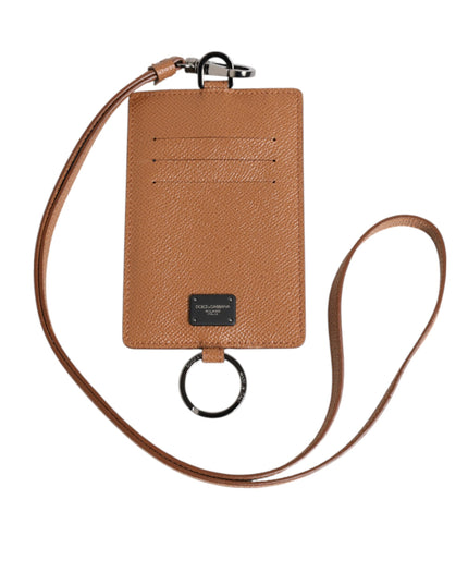 Dolce & Gabbana Dark Brown Leather Lanyard Logo Card Holder Men Wallet