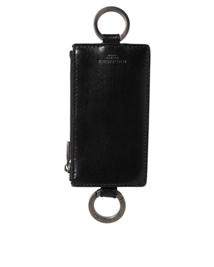 Dolce & Gabbana Black Leather Logo Embossed Lanyard Card Holde Wallet