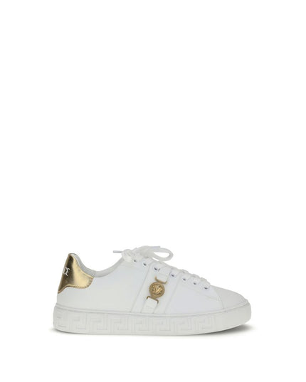 Versace White Calf Leather Bos Taurus Low Top Sneakers
