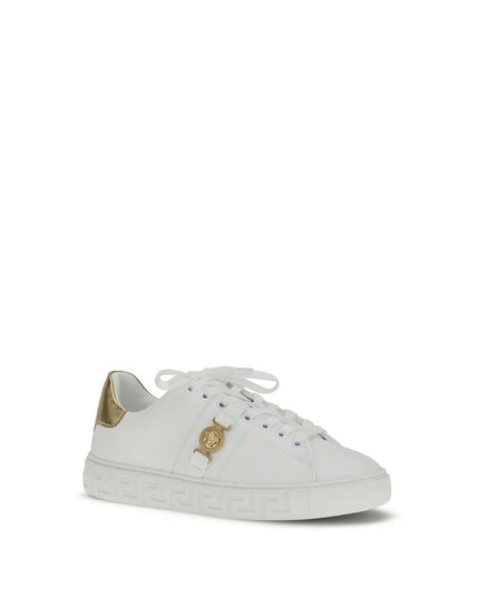 Versace White Calf Leather Bos Taurus Low Top Sneakers