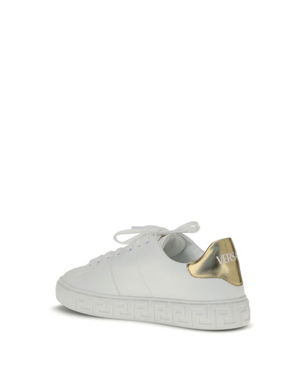 Versace White Calf Leather Bos Taurus Low Top Sneakers